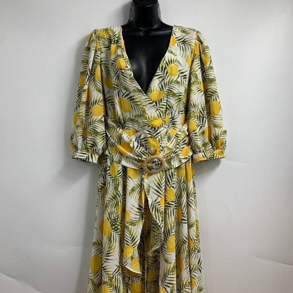 Fashion Nova Women's Lemon Drop Hi Low Long Sleeve V Neck Dress‎ Size L NWT - Picture 3 of 15